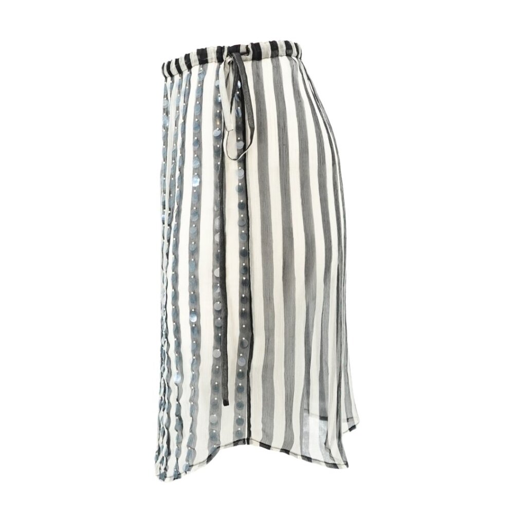 Dries Van Noten SS24 Silk Chiffon Sequin Stripe Button-Front Drawstring Skirt - Picture 3 of 7